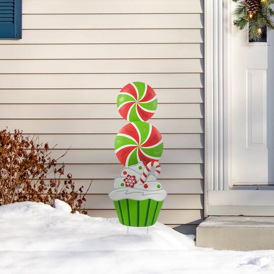 Glitzhome® 3ft. Metal Peppermint & Cupcake Yard Stake